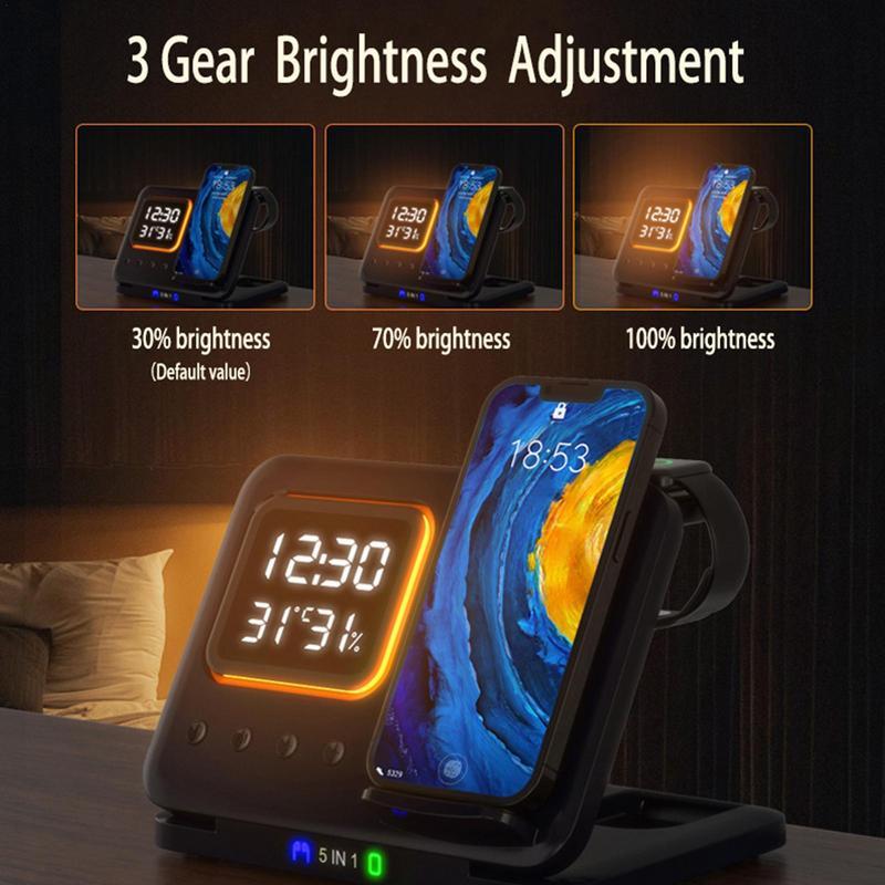 5 In 1 LED Digital Alarm Clock Fast Charging Dock Station - Blixsy