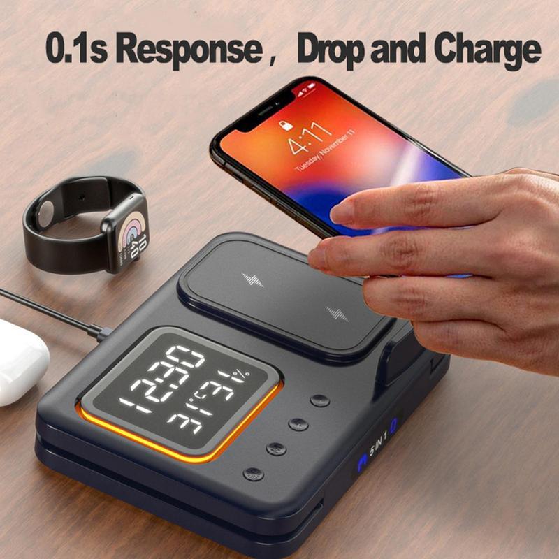 5 In 1 LED Digital Alarm Clock Fast Charging Dock Station - Blixsy