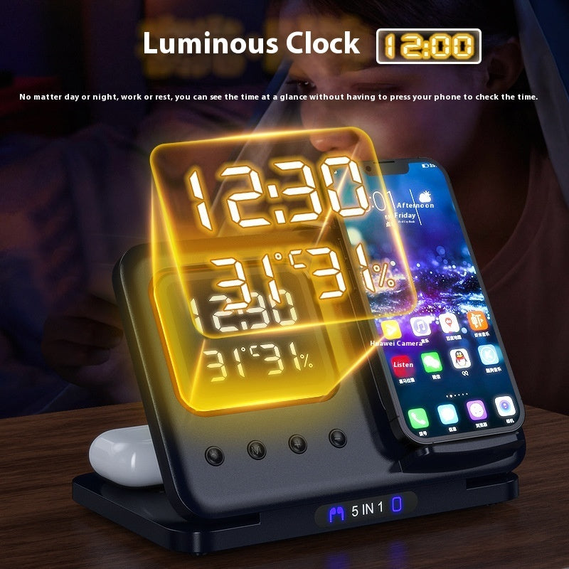 5 In 1 LED Digital Alarm Clock Fast Charging Dock Station - Blixsy
