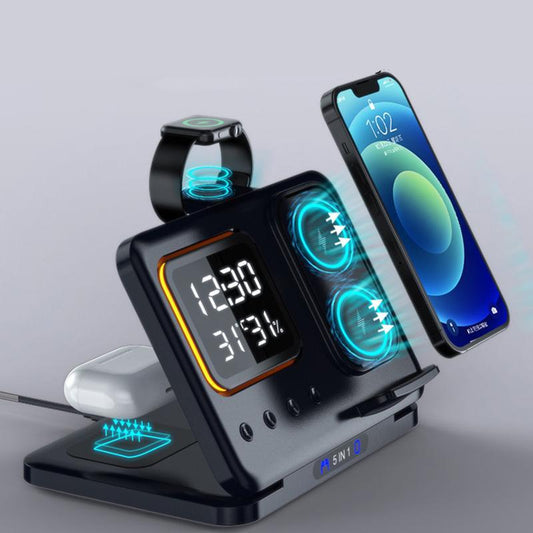 5 In 1 LED Digital Alarm Clock Fast Charging Dock Station - Blixsy